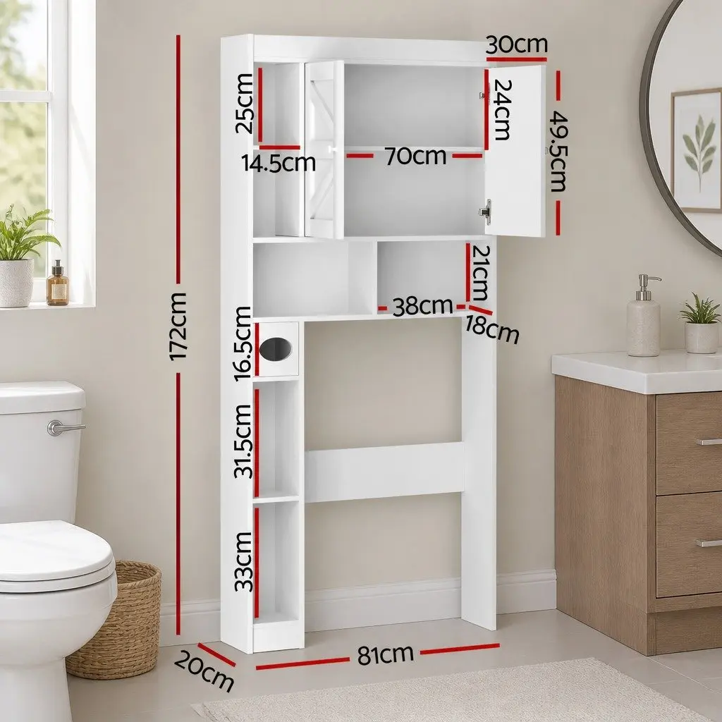 Over The Toilet Storage Cabinet Bathroom Organiser Shelf With Barn Door White