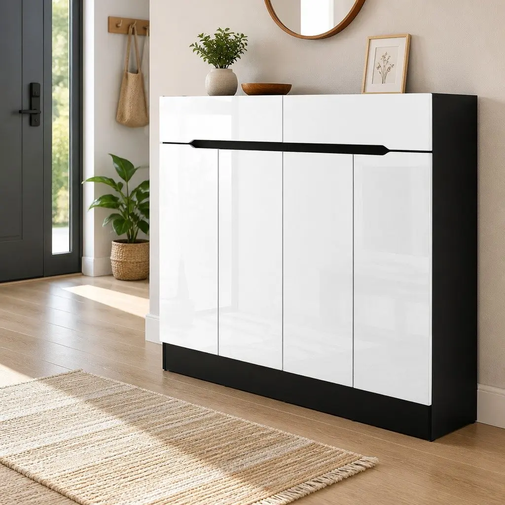 Shoe Rack Cabinet Storage 120cm with Drawer Adjustable Shelves White Black
