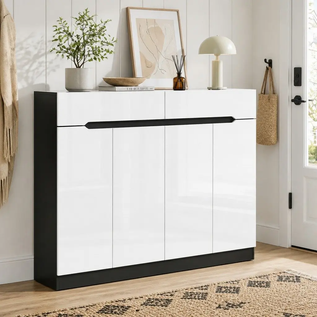 Shoe Rack Cabinet Storage 120cm with Drawer Adjustable Shelves White Black
