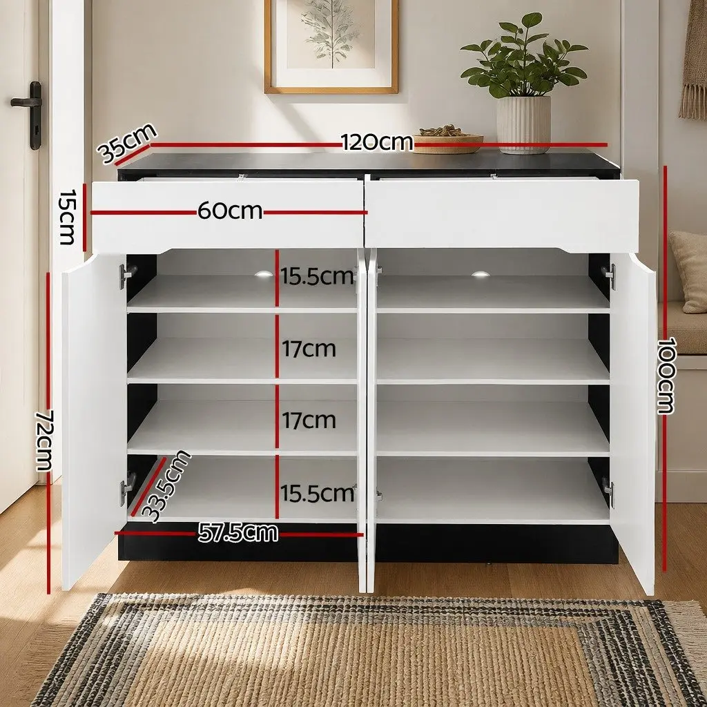 Shoe Rack Cabinet Storage 120cm with Drawer Adjustable Shelves White Black
