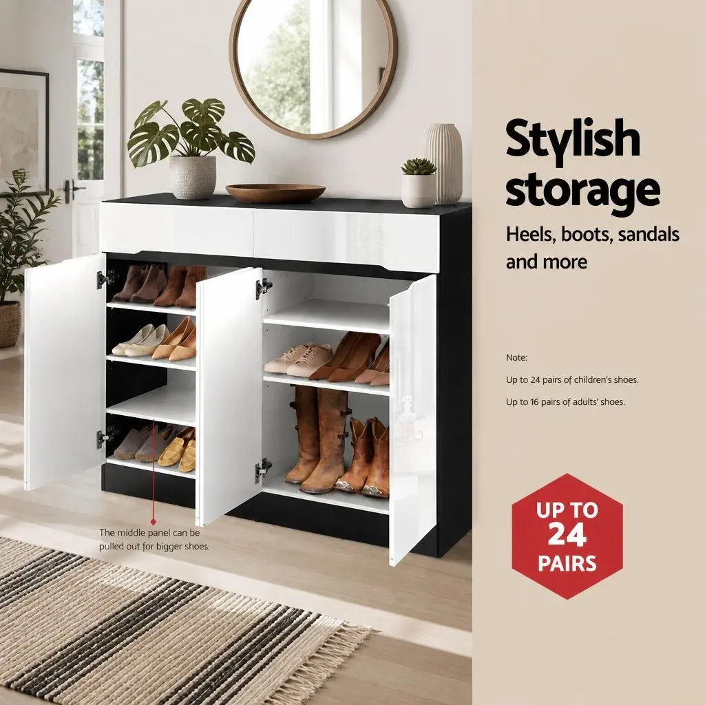 Shoe Rack Cabinet Storage 120cm with Drawer Adjustable Shelves White Black