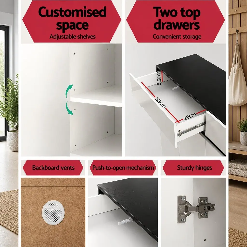 Shoe Rack Cabinet Storage 120cm with Drawer Adjustable Shelves White Black