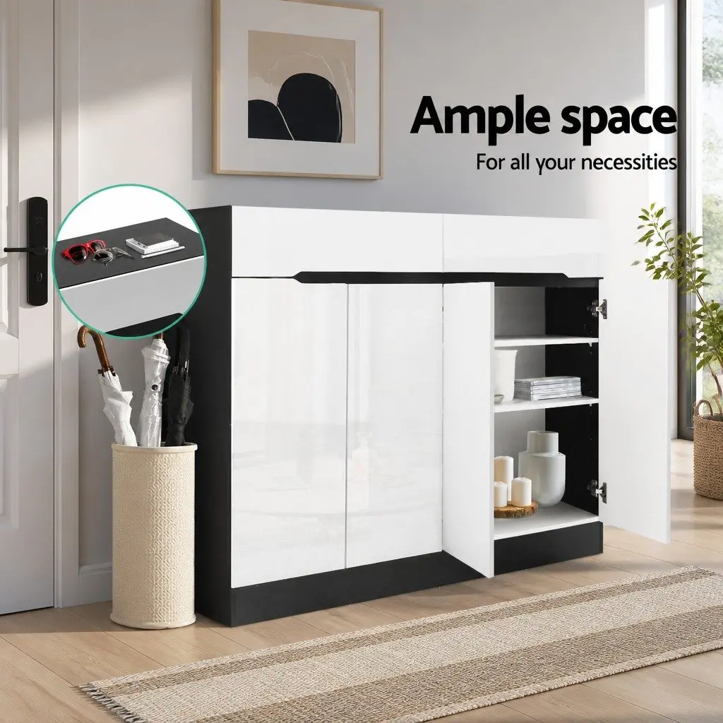 Shoe Rack Cabinet Storage 120cm with Drawer Adjustable Shelves White Black