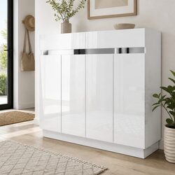 White Shoe Rack Cabinet Storage Cupboard Organiser 24 Pairs Lydia Adjustable