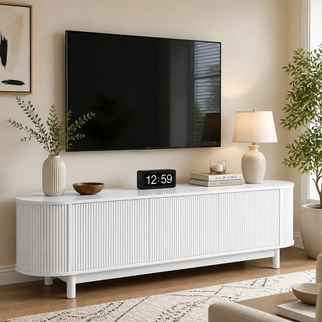 TV Unit White 160cm Spacious Storage and Display Shelves