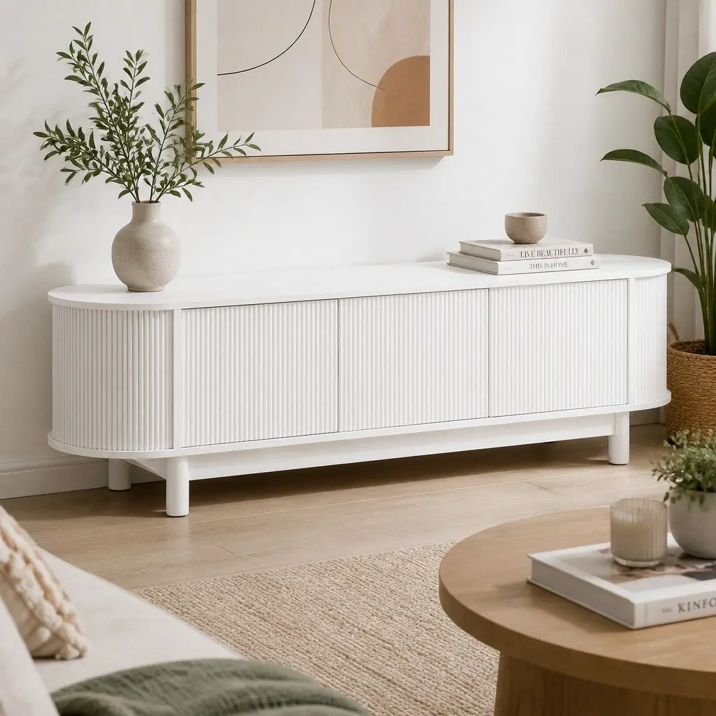 TV Unit White 160cm Spacious Storage and Display Shelves
