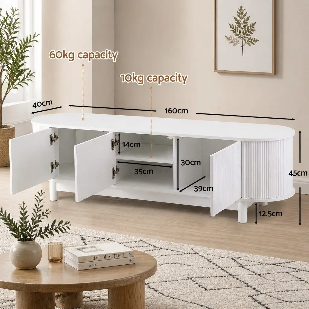 TV Unit White 160cm Spacious Storage and Display Shelves