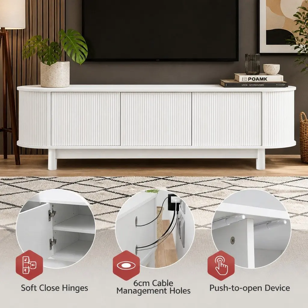 TV Unit White 160cm Spacious Storage and Display Shelves