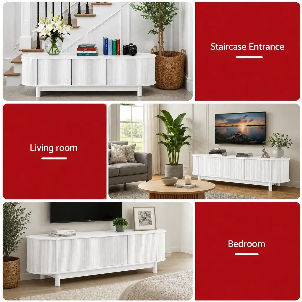 TV Unit White 160cm Spacious Storage and Display Shelves