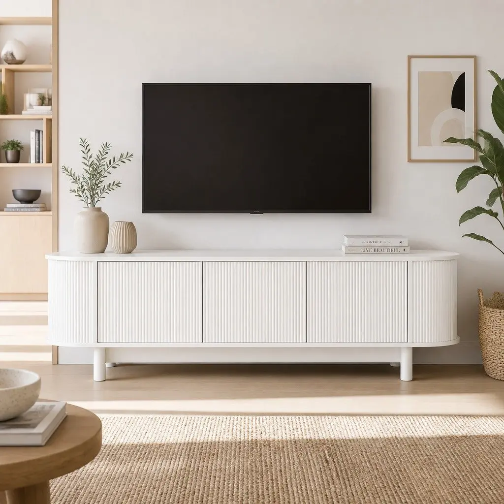 TV Unit White 160cm Spacious Storage and Display Shelves