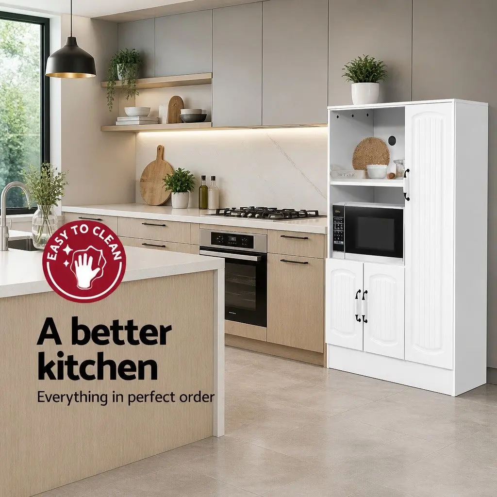 Buffet Sideboard White 80cm Classic Style with Two Open Shelves and Two Closed Storage Cupboards