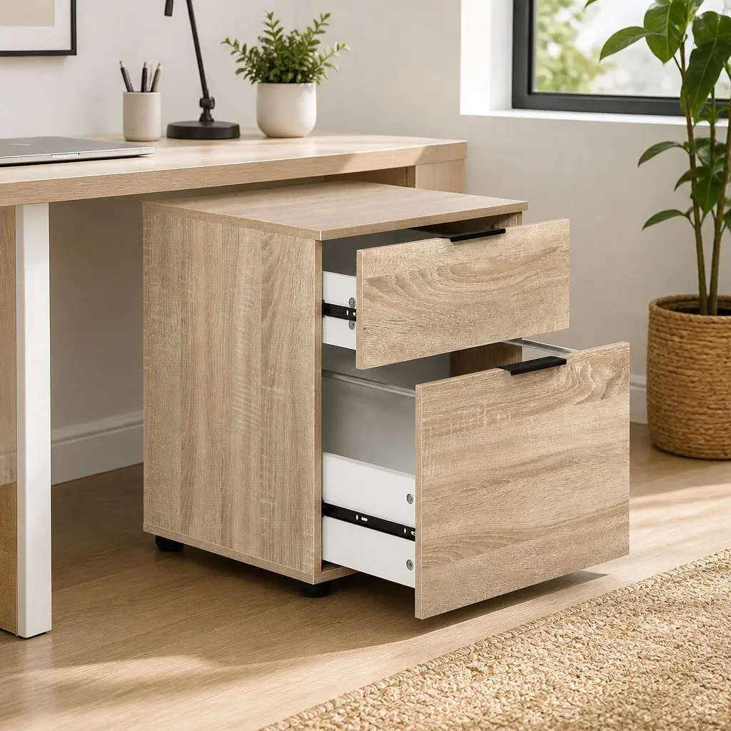 Filing Cabinet Beige 2 Drawer Office Storage Organiser with Spacious Top Drawer and Metal Suspension Rails