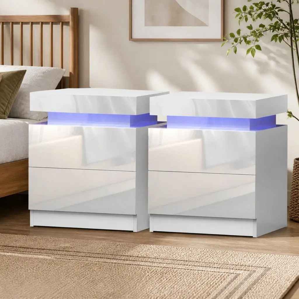 White Nightstand with LED Lighting Options