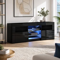 Compact 160cm Black LED Entertainment Unit Storage