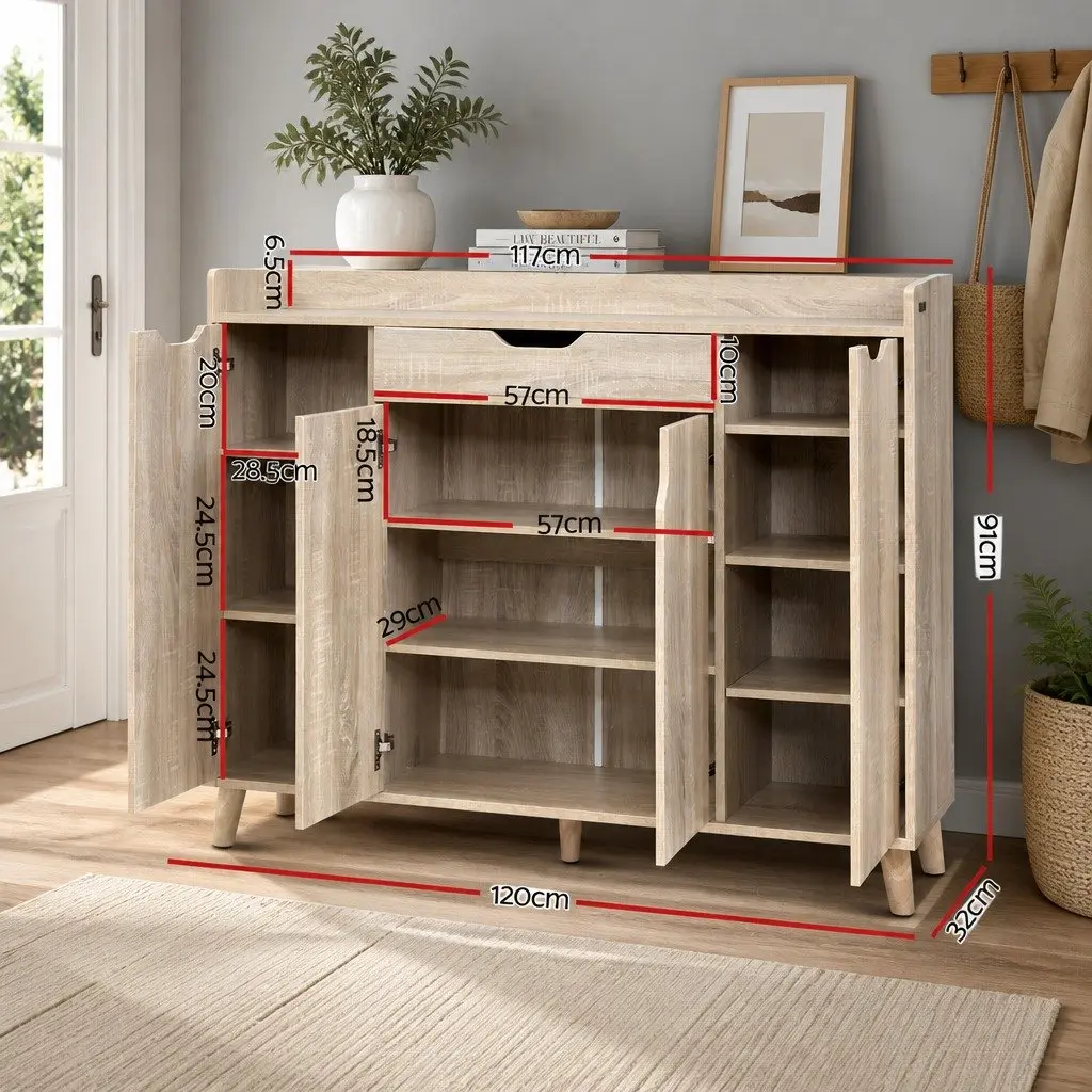 Shoe Rack Cabinet 26 Pairs Adjustable Shelves Storage Organiser Pine Wood