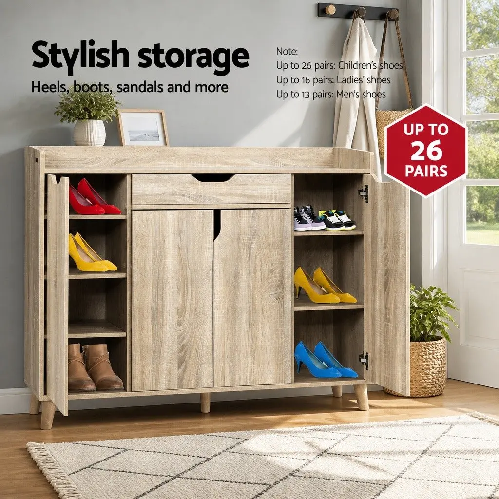 Shoe Rack Cabinet 26 Pairs Adjustable Shelves Storage Organiser Pine Wood