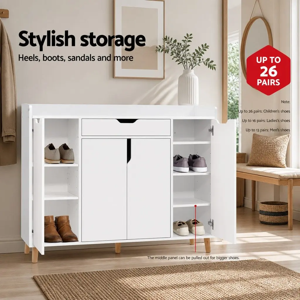 Shoe Rack Cabinet White 26 Pairs Adjustable Shelves Storage Organiser
