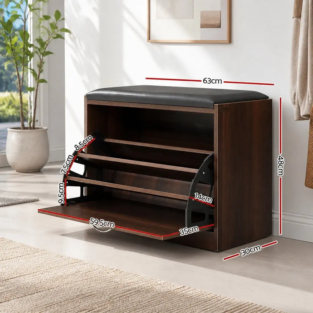 Shoe Rack Cabinet Bench Walnut 15 Pairs Storage Organiser Hallway Furniture