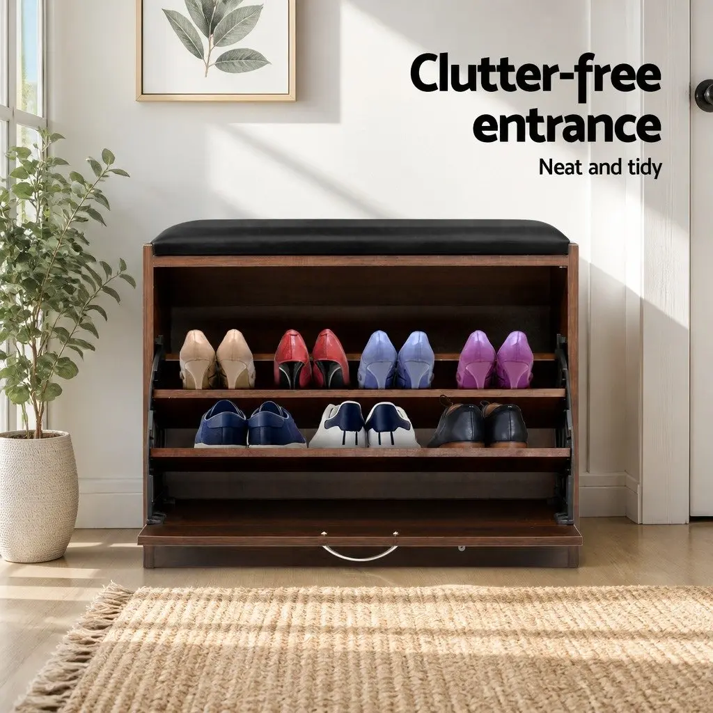 Shoe Rack Cabinet Bench Walnut 15 Pairs Storage Organiser Hallway Furniture