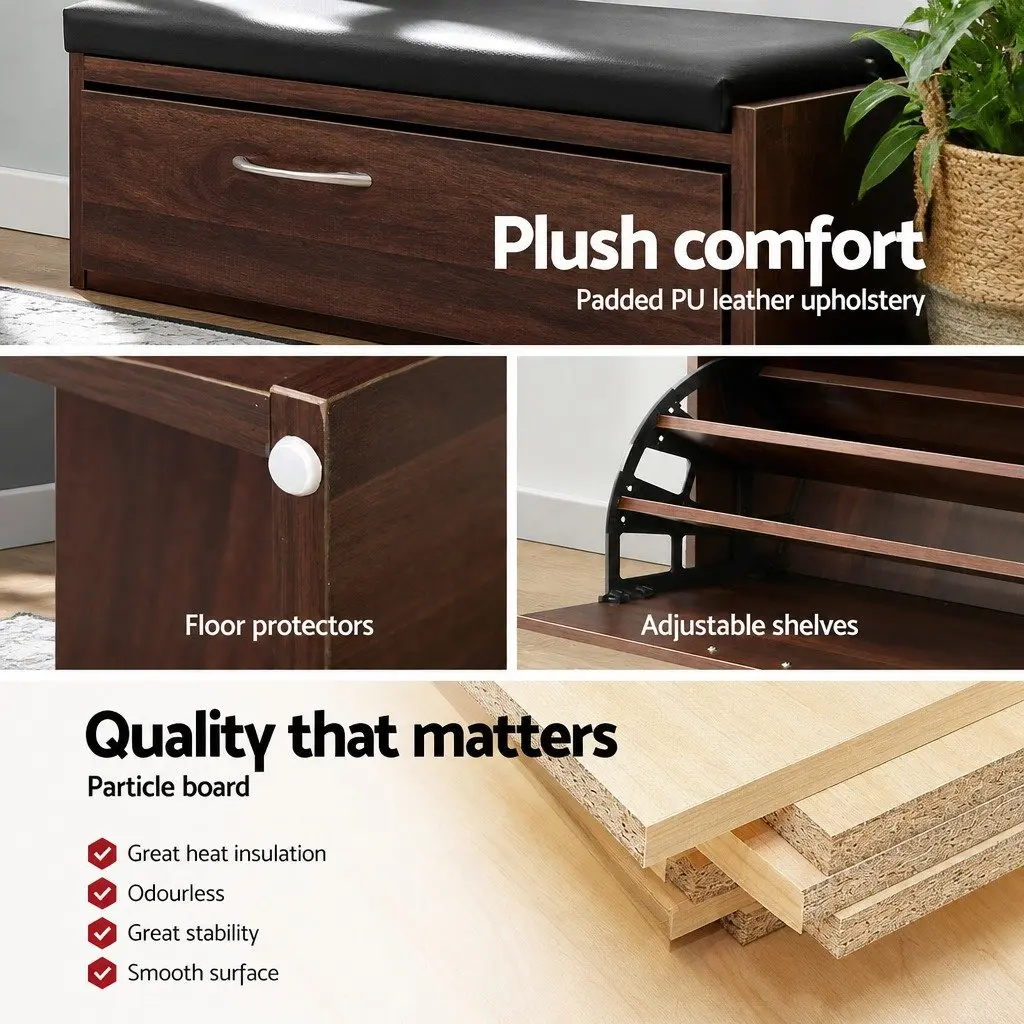 Shoe Rack Cabinet Bench Walnut 15 Pairs Storage Organiser Hallway Furniture