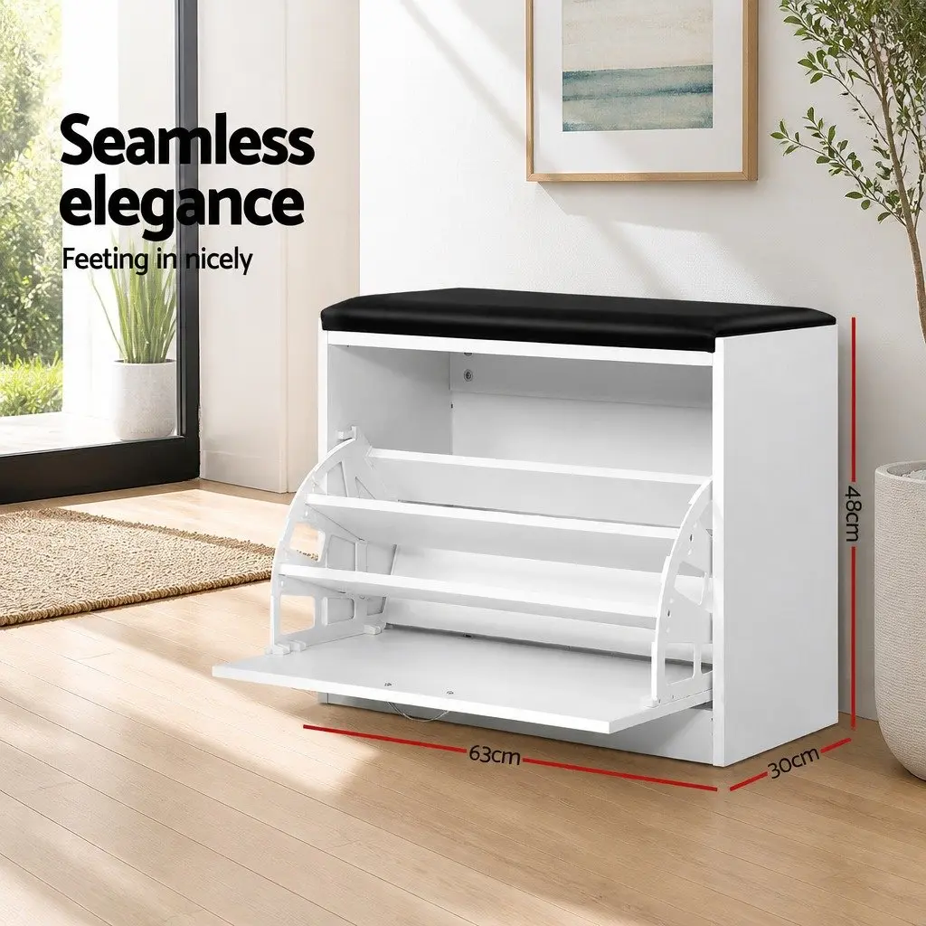 Shoe Storage Bench White 3-Tier Adjustable Shelving PU Upholstered Seat Organiser