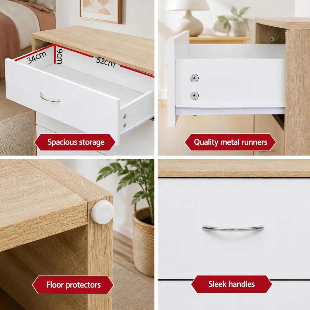 4 Drawer Chest of Drawers White Beige Tallboy Dresser Storage Cabinet