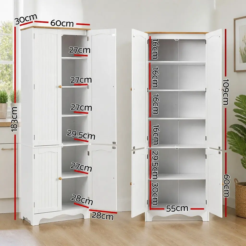 Buffet Sideboard Pantry Cabinet White 6-Tiers Storage Shelves Freestanding Cupboard
