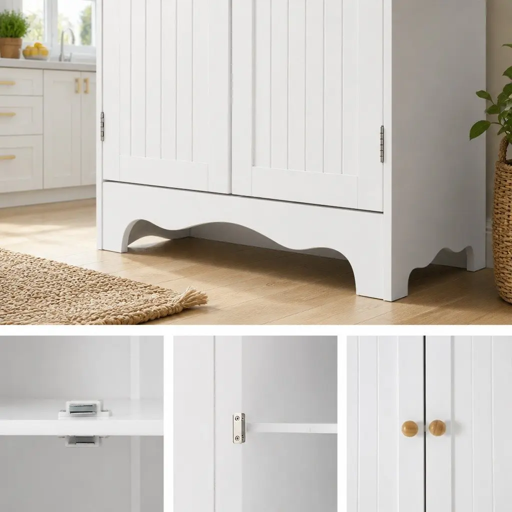 Buffet Sideboard Pantry Cabinet White 6-Tiers Storage Shelves Freestanding Cupboard