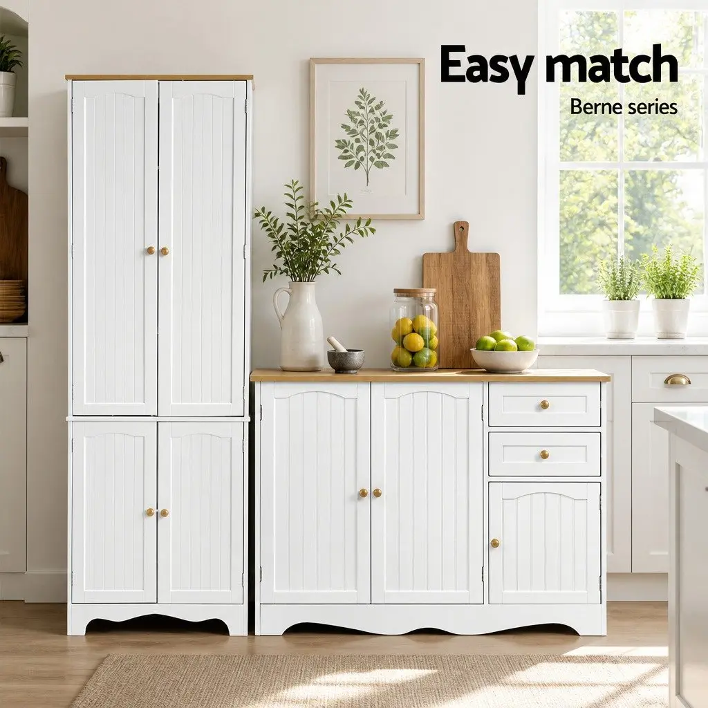 Buffet Sideboard Pantry Cabinet White 6-Tiers Storage Shelves Freestanding Cupboard