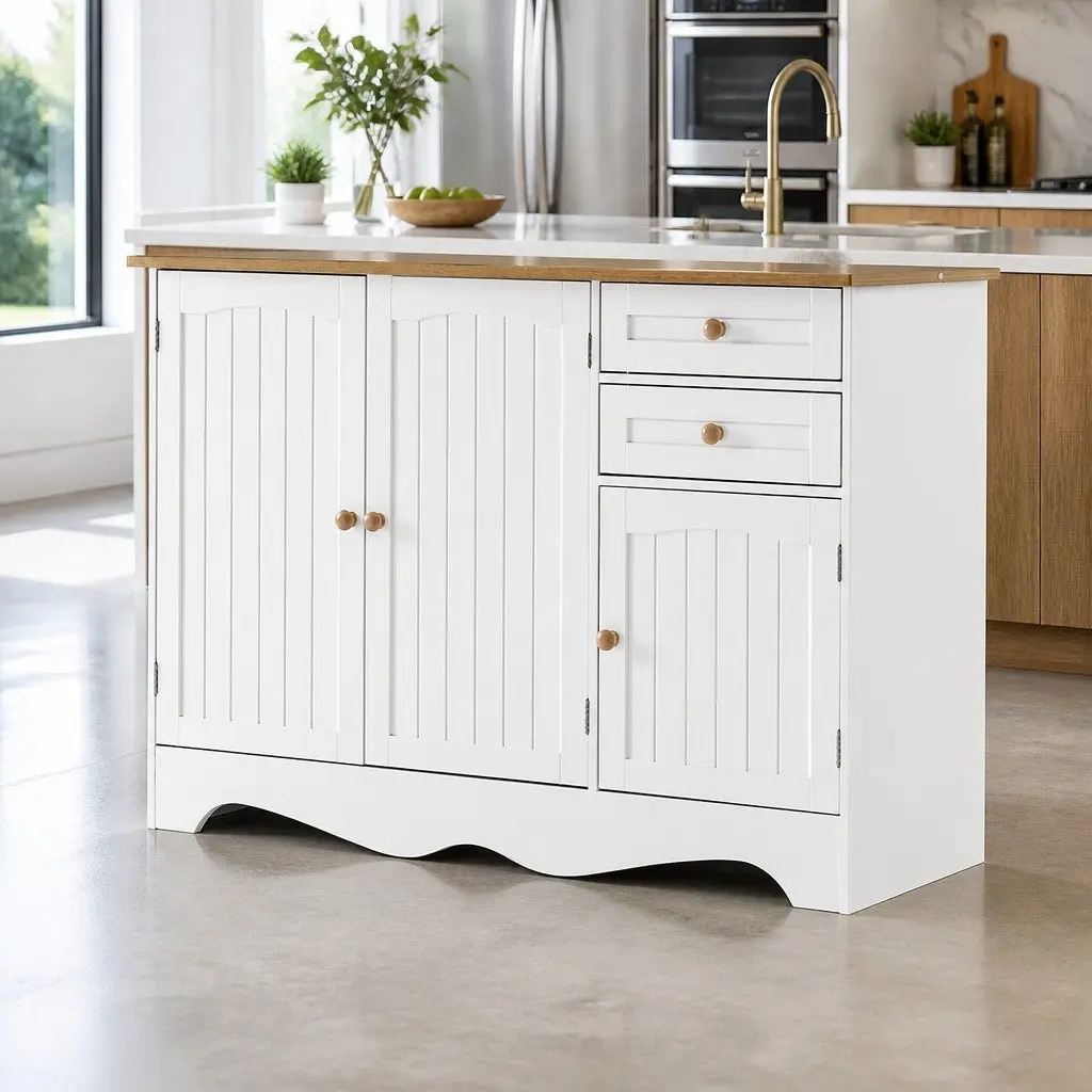 White Sideboard 3 Doors Storage Cabinet Buffet Furniture with Drawers