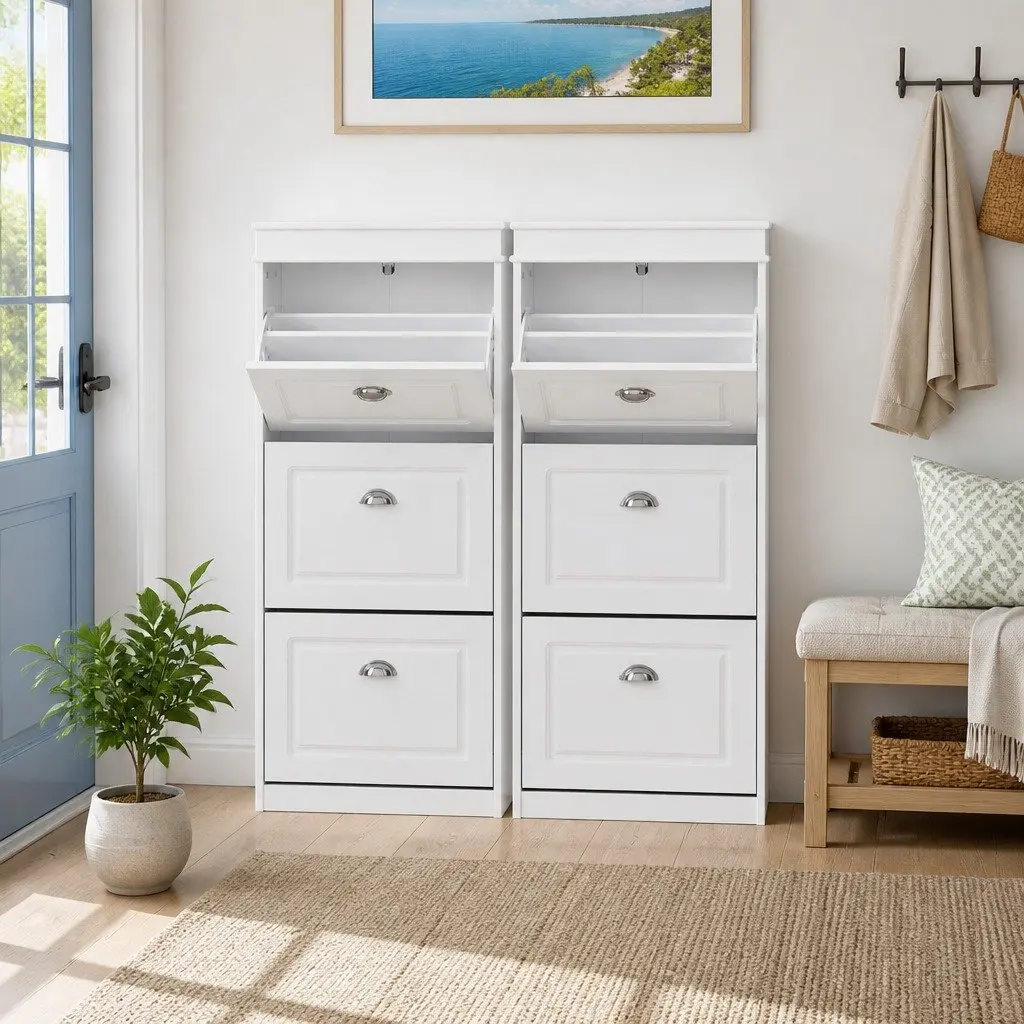 White Shoe Cabinet Set with 3 Drawers