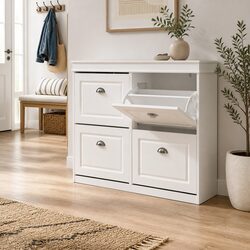 Shoe Rack Cabinet 4-Tier White Storage Organiser 16 Pairs Adjustable Shelves