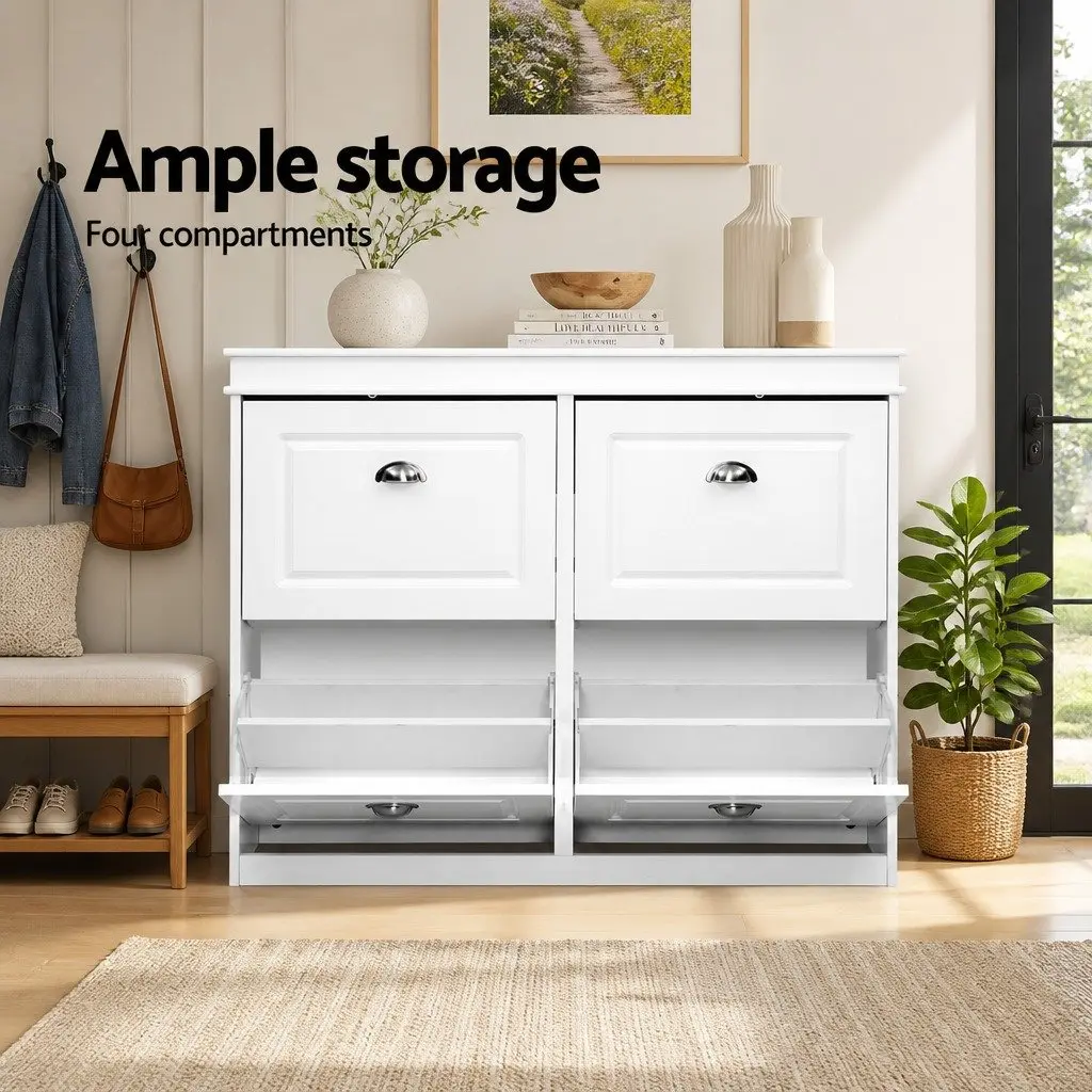 Shoe Storage Cabinet White 4-Tier Adjustable Shelves Organiser