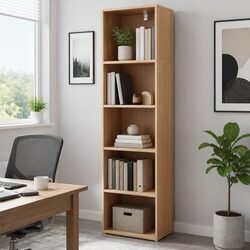 5-Tier Bookshelf Pine Storage Display Shelves Home Office Living Room Organizer
