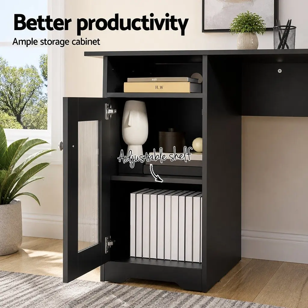 L-Shaped Computer Desk Home Office Study Corner Table Storage Drawers Cabinet