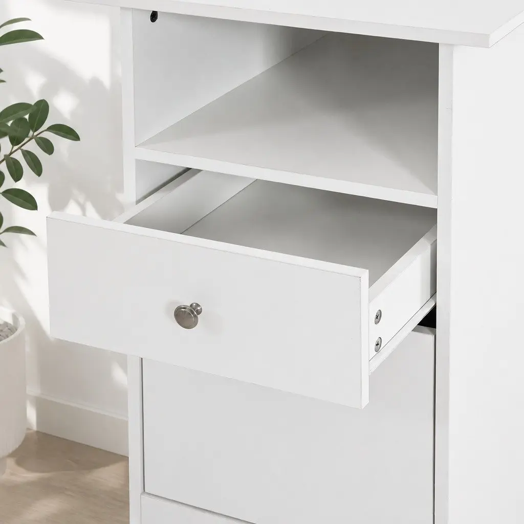 L-Shape Computer Desk White 150cm Spacious Desktop Storage Cabinet Drawers Shelves