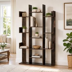 Tree-Shaped Bookshelf Display Stand 13-Shelf Storage Unit Walnut Living Room