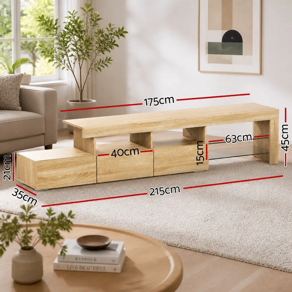 Entertainment Unit Pine Wood 215cm LED Customisable RGB Lighting Storage Display