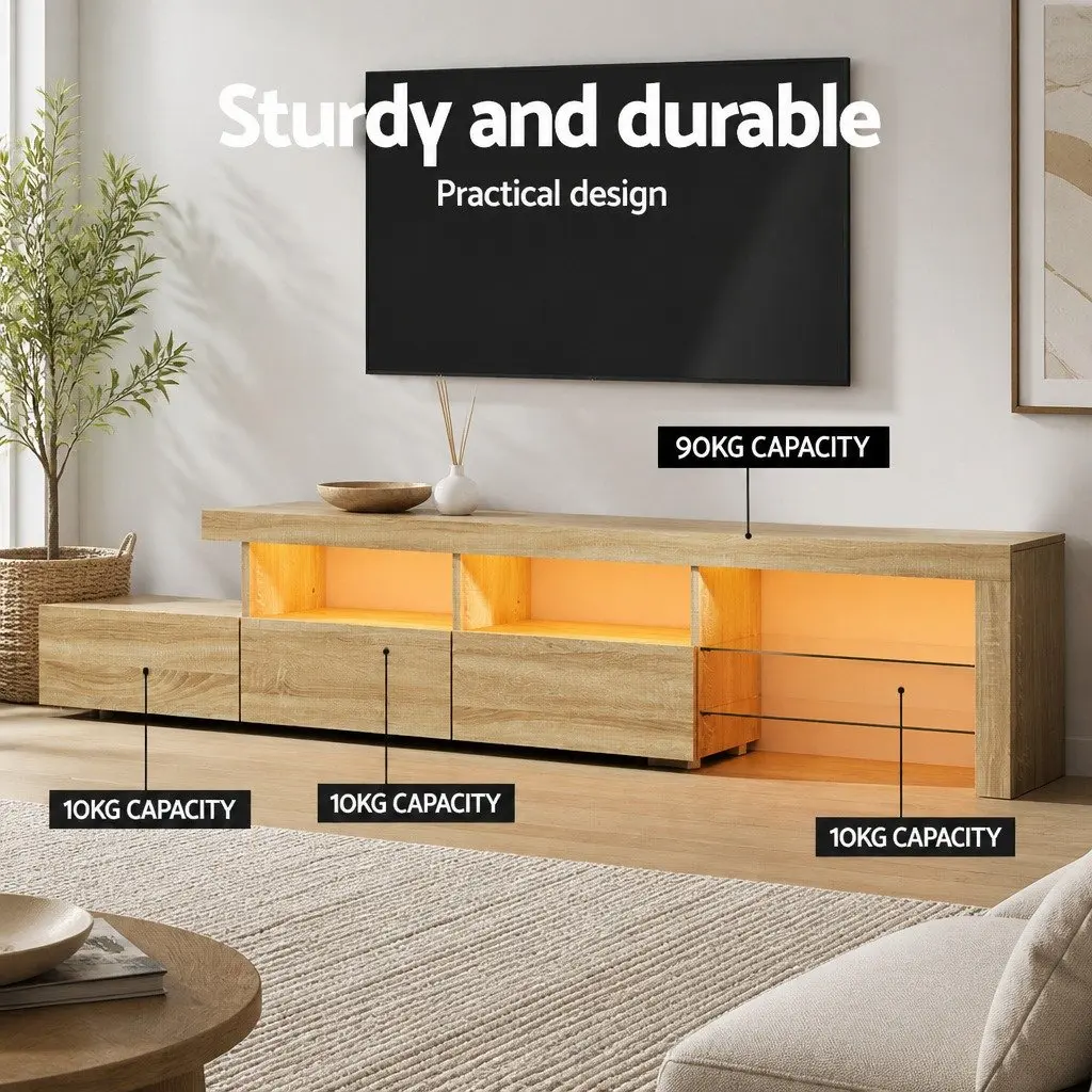 Entertainment Unit Pine Wood 215cm LED Customisable RGB Lighting Storage Display