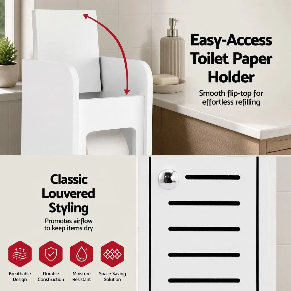 Bathroom Storage Cabinet White 3-Tier Slim Toilet Paper Holder Organizer