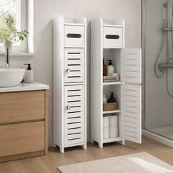 Bathroom Storage Cabinet 3-Tier Toilet Paper Holder Organizer Slim White Unit