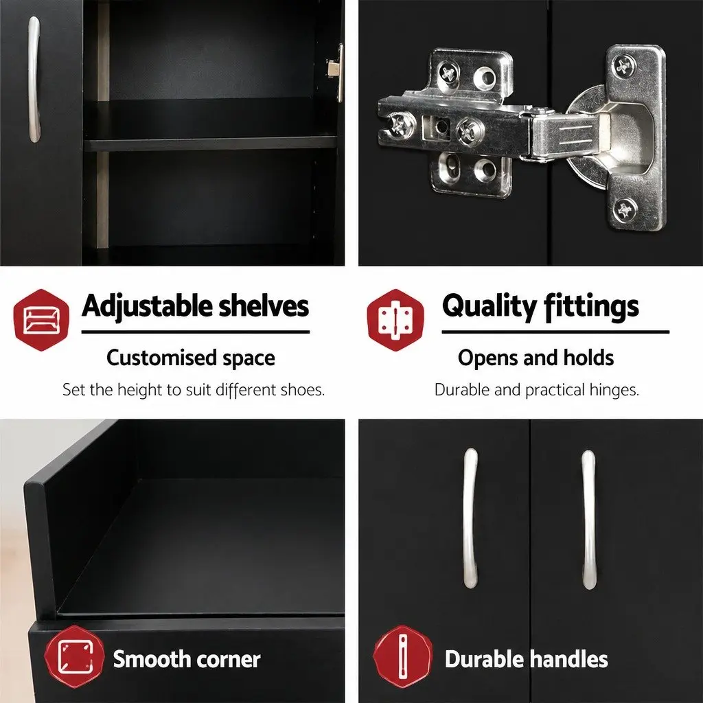 Shoe Rack Cabinet 21 Pairs Storage Black Contemporary Design Adjustable Shelves