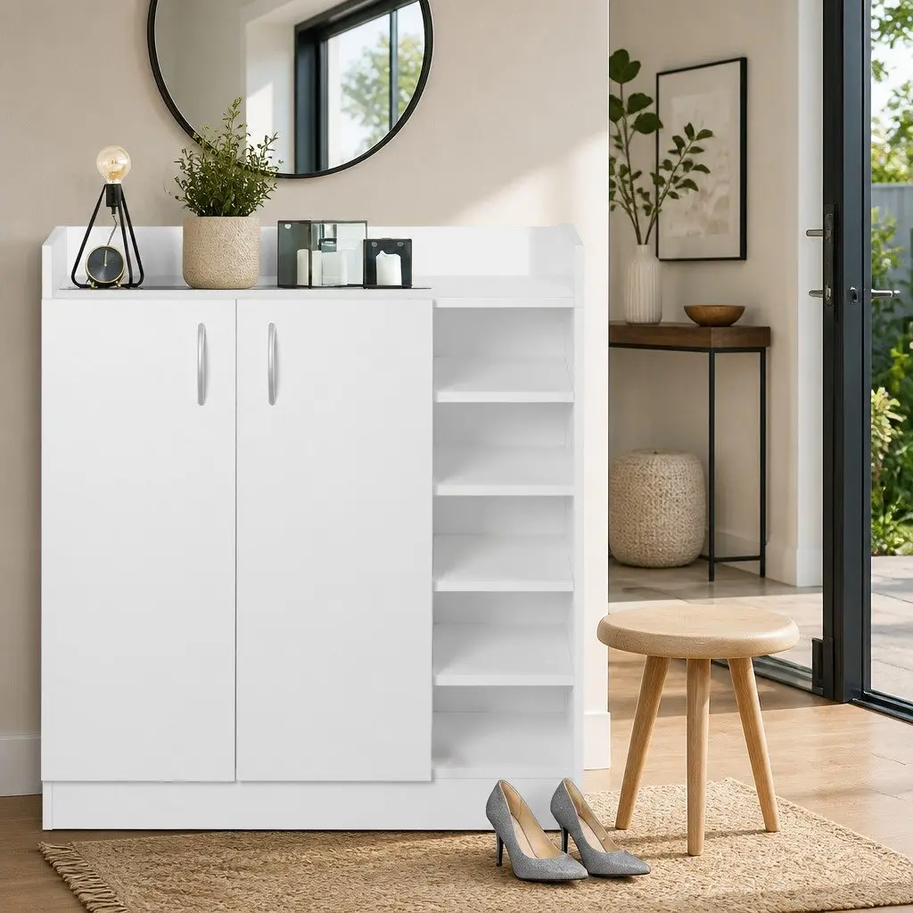 White Shoe Rack Cabinet with Adjustable Shelves