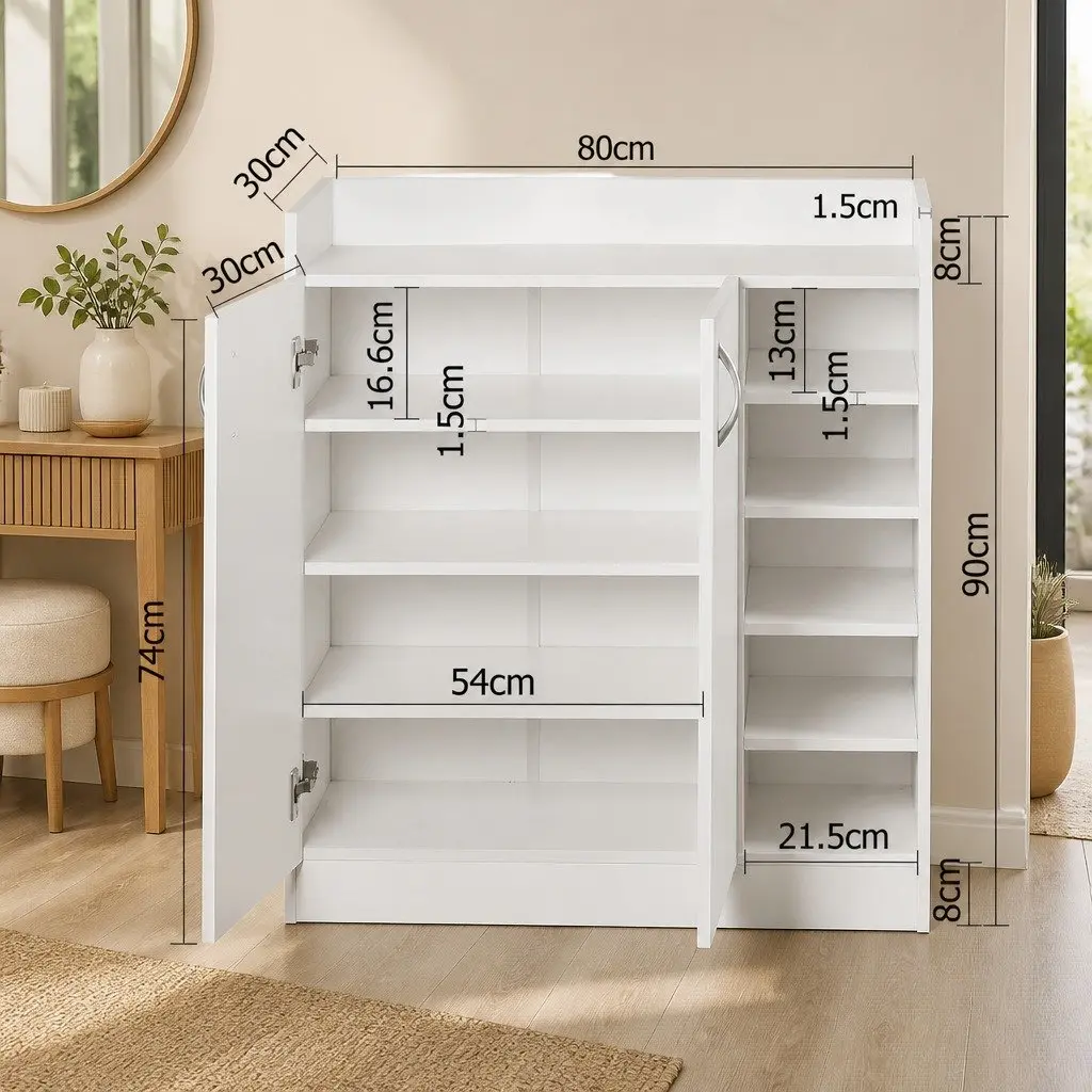 White Shoe Rack Cabinet with Adjustable Shelves
