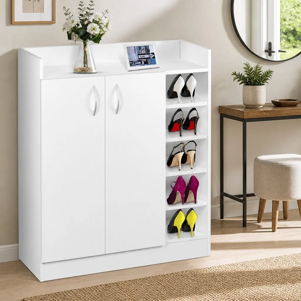 White Shoe Rack Cabinet with Adjustable Shelves