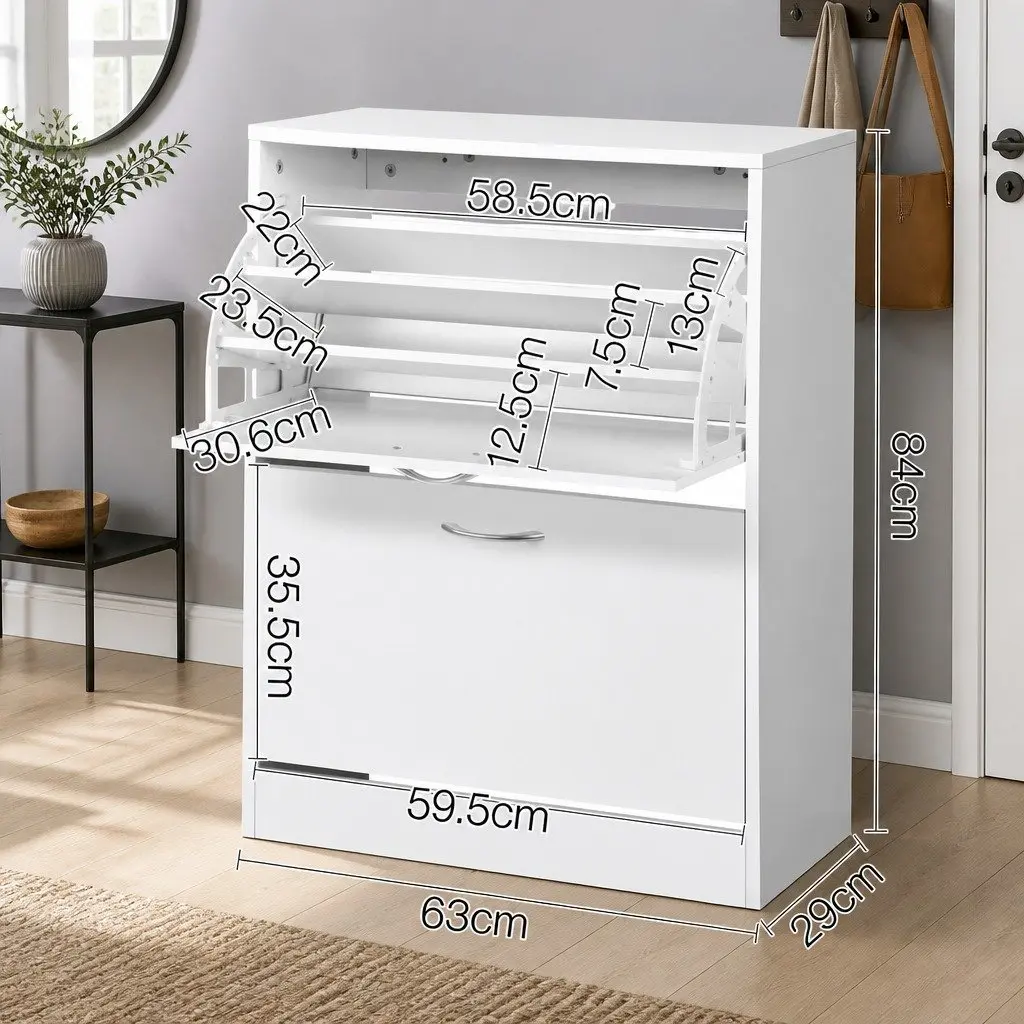 Shoe Rack Cabinet White Storage Organiser 24 Pairs Adjustable Shelves Living
