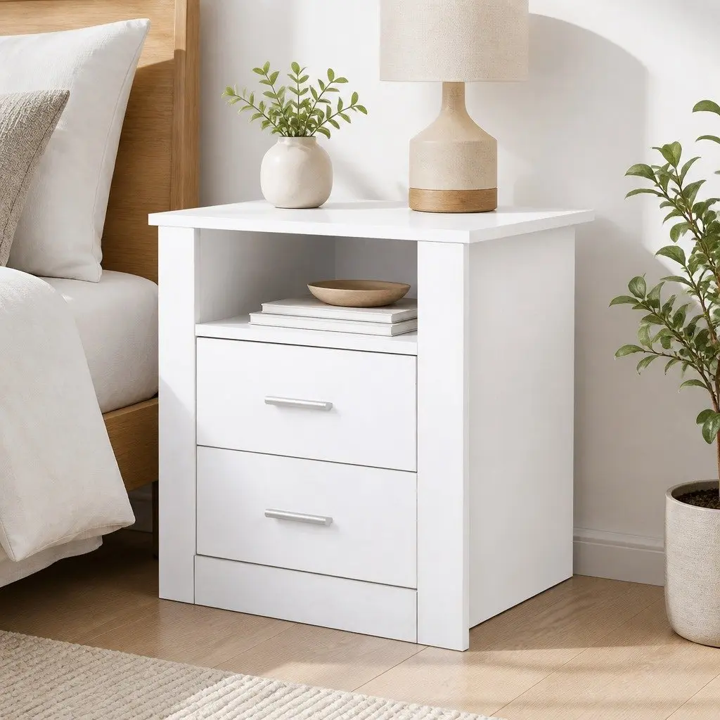 White Bedside Table with Ample Storage
