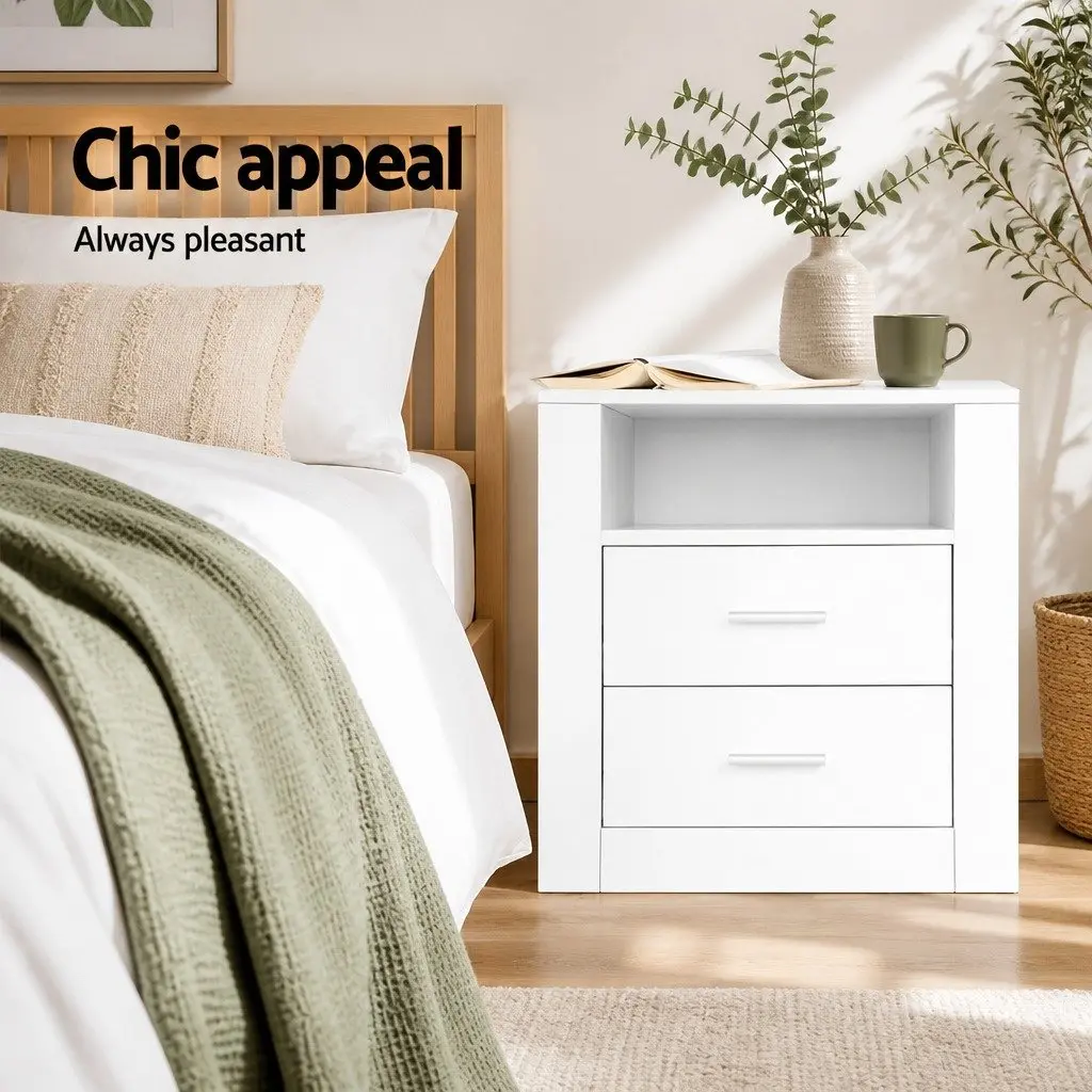 White Bedside Table with Ample Storage