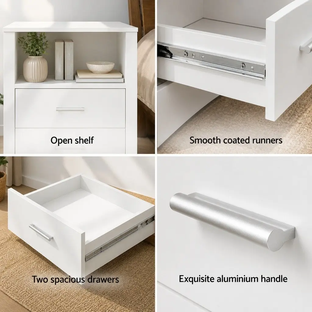 White Bedside Table with Ample Storage