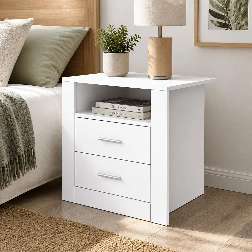 White Bedside Table with Ample Storage